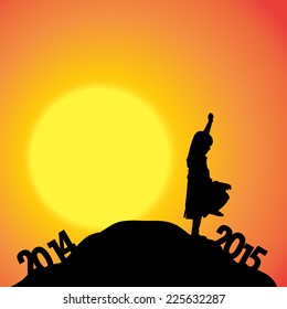 Vector silhouettes of girl at the turn of the year.