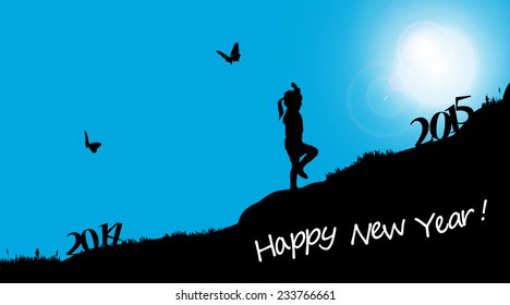 Vector silhouettes of girl who celebrate the new year.