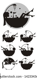 Vector silhouettes: girls in the bath.