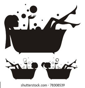 Vector silhouettes: girls in the bath