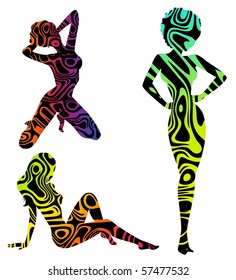 Vector silhouettes of girls is isolated on a black background