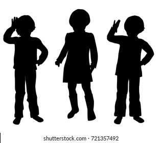 Vector silhouettes of girls standing, different poses,  black color, isolated on white background