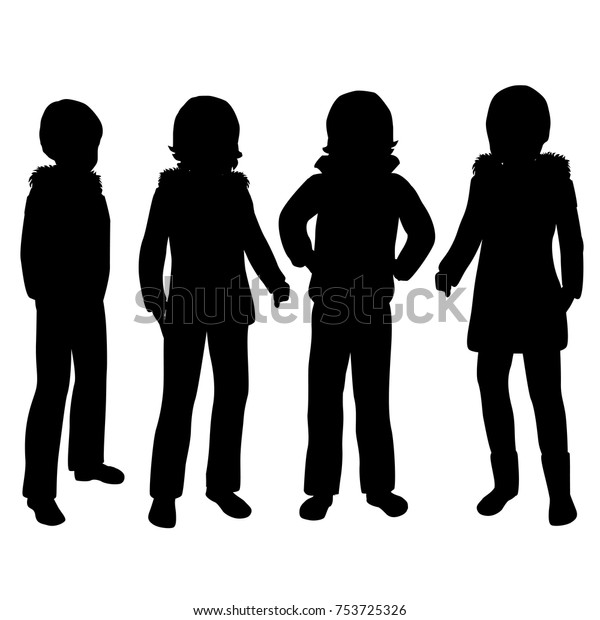 Vector Silhouettes Girls Standing Different Poses Stock Vector (Royalty ...