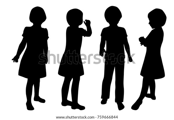 Vector Silhouettes Girls Standing Different Poses Stock Vector (Royalty ...