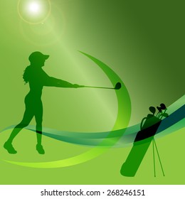 Vector silhouettes of golf on a green background.