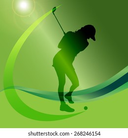 Vector silhouettes of golf on a green background.