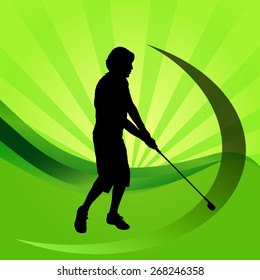 Vector silhouettes of golf on a green background.