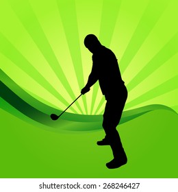 Vector silhouettes of golf on a green background.