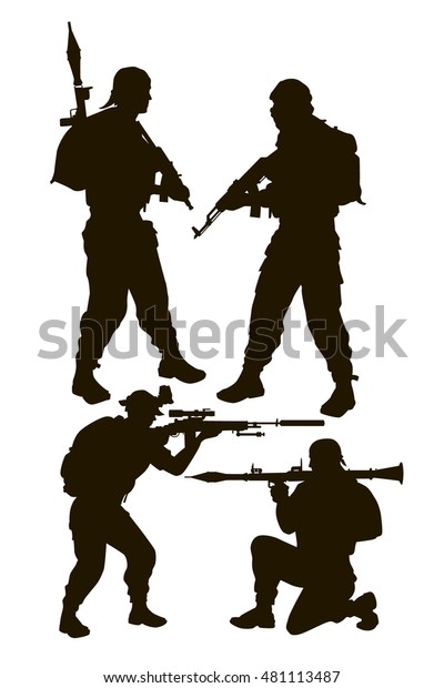 Vector Silhouettes Group Armed Rebels Stock Vector (Royalty Free) 481113487