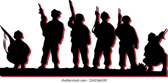 vector of silhouettes of a group of soldiers with weapons in their hands