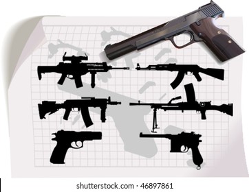 Vector silhouettes,  gun 1, vector illustration