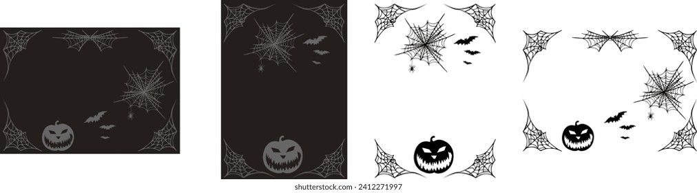 Vector silhouettes - Halloween set with spider web frame, pumpkin and bats