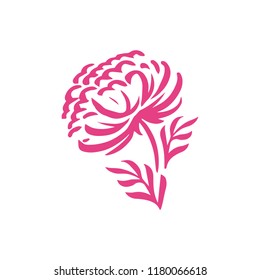 Vector silhouettes of hand drawn peony flowers isolated on white background