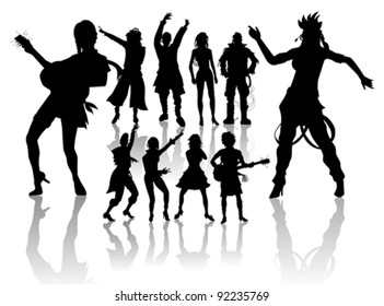 Vector silhouettes handmade, dancing and singing