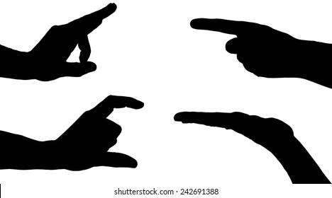 Vector silhouettes of hands on a white background.
