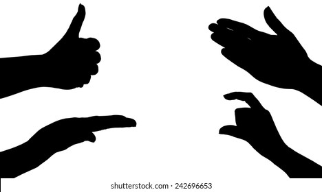 Vector silhouettes of hands on a white background.