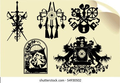 Vector silhouettes, heraldic 37, vector illustration