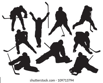 vector silhouettes hockey players