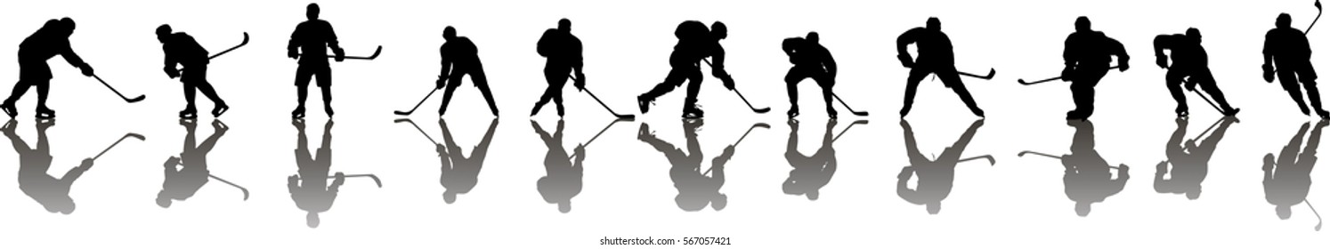 vector silhouettes hockey players