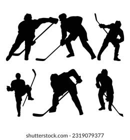 siluetas vectoriales jugadores de hockey sobre fondo blanco