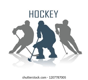 vector silhouettes hockey players. Three hockey players fighting for a ball.