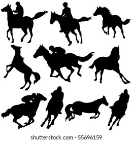 Vector silhouettes of horse racing.