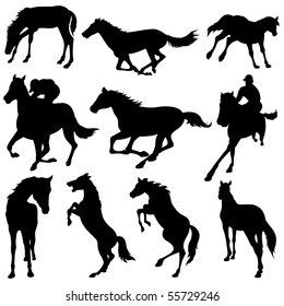 Vector silhouettes of horse racing.