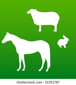 vector silhouettes horse, sheep and rabbit