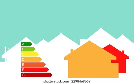 Vector: Silhouettes of houses with energy efficiency classes