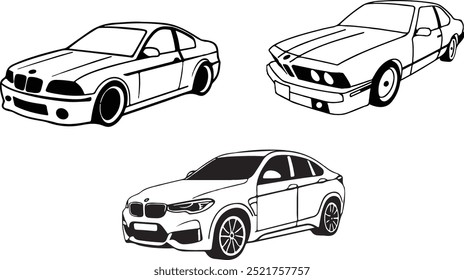 Vector silhouettes, icons of brand cars. Car silhouettes icon
