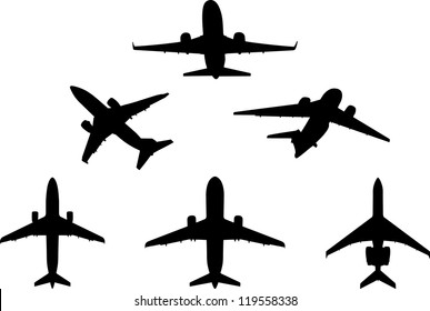 vector silhouettes of jet passenger airplane