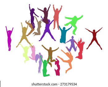 Vector silhouettes of jumping people