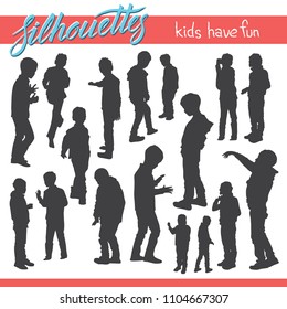 Vector silhouettes of kids and children. Kids have fun