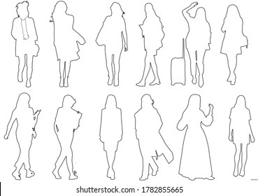 Vector silhouettes of ladies, perfect to include in your Autocad or Photoshop projects, renders, sketches or plans.