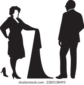 Vector silhouettes of a lady and a gentleman dancing. Graceful elderly couple in dance