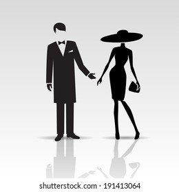 Vector silhouettes of lady and gentleman isolated on a white background