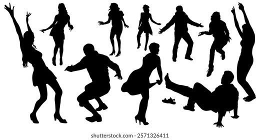 Vector silhouettes of a large group of dancing people