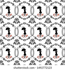 Vector silhouettes of little ballerinas with umbrella. design pattern for background, fabric, wallpaper