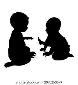 vector silhouettes of little boys during the game. Children under one year old sit on the floor and look at each other.