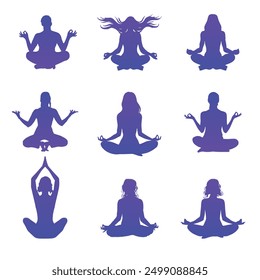 Vector silhouettes of the lotus pose. Yoga and meditation silhouettes of women