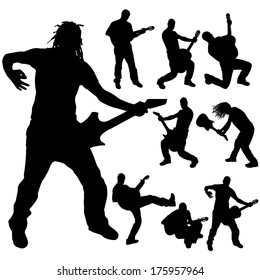 Vector silhouettes man musician who plays guitar.