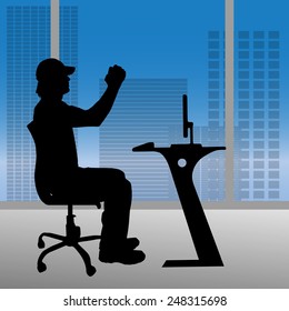Vector silhouettes of man in the office.