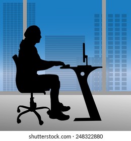 Vector silhouettes of man in the office.