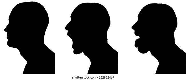 Vector Silhouettes Man In Profile On White Background.