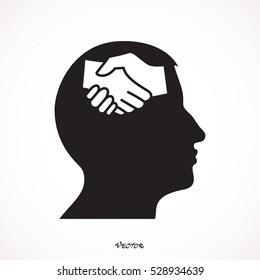 Vector silhouettes man in profile on white background. Handshake Icon Vector