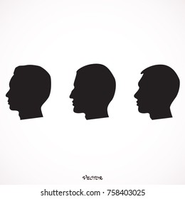 Vector silhouettes man in profile on white background.