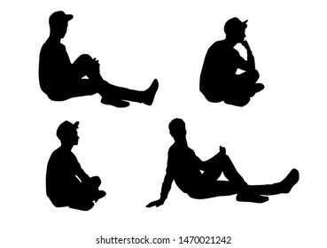 Vector silhouettes of  man  sitting in different poses, business people, black color isolated on white background