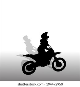 Vector silhouettes man who jumps on a motorbike.