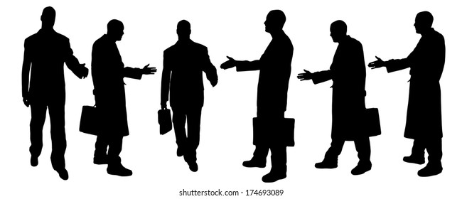 Vector silhouettes a man who meets a merchant.