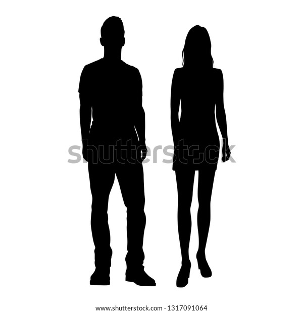 Vector Silhouettes Man Woman Couple Standing Stock Vector (Royalty Free ...